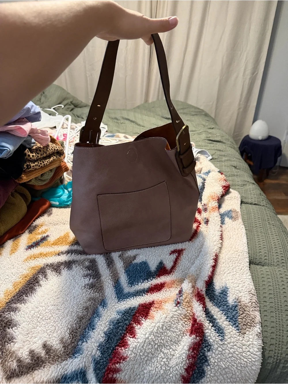 Women's Taupe Shoulder Tote Bag with Brown Straps
